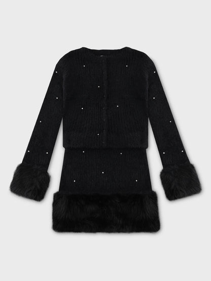 【Pre Order】Bijou fur knit onepiece(eme10603)