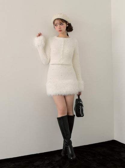 【Pre Order】Bijou fur knit onepiece(eme10603)