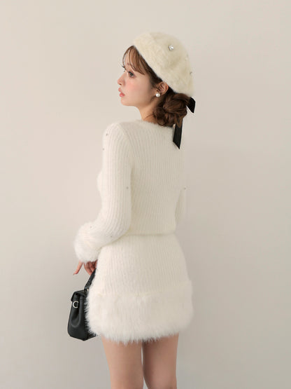 【Pre Order】Bijou fur knit onepiece(eme10603)