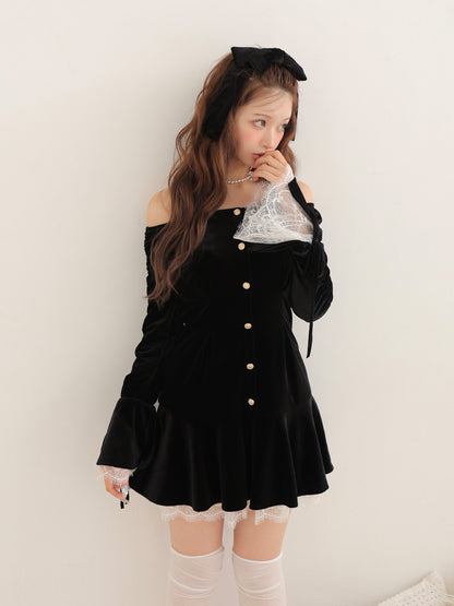【Pre Order】Classical velvet mini onepiece(eme10610)