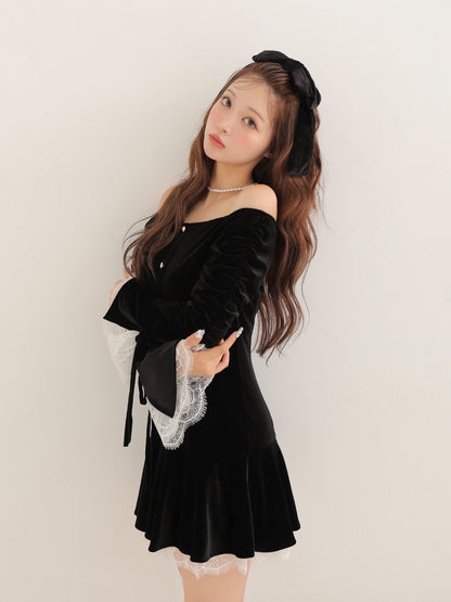 【Pre Order】Classical velvet mini onepiece(eme10610)