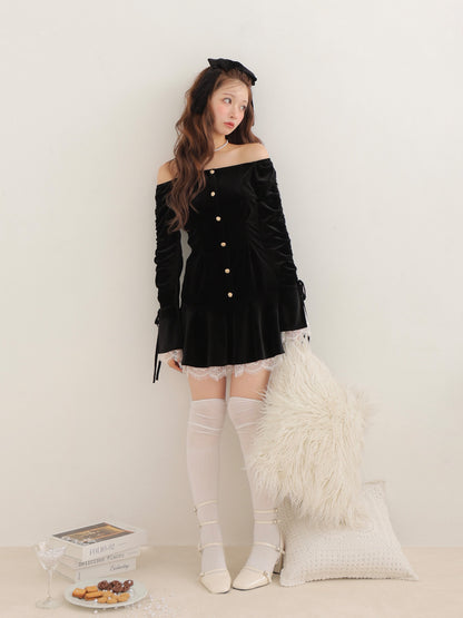 【Pre Order】Classical velvet mini onepiece(eme10610)