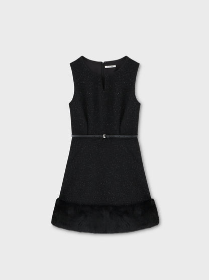 Lame tweed fur mini onepiece(eme10611)