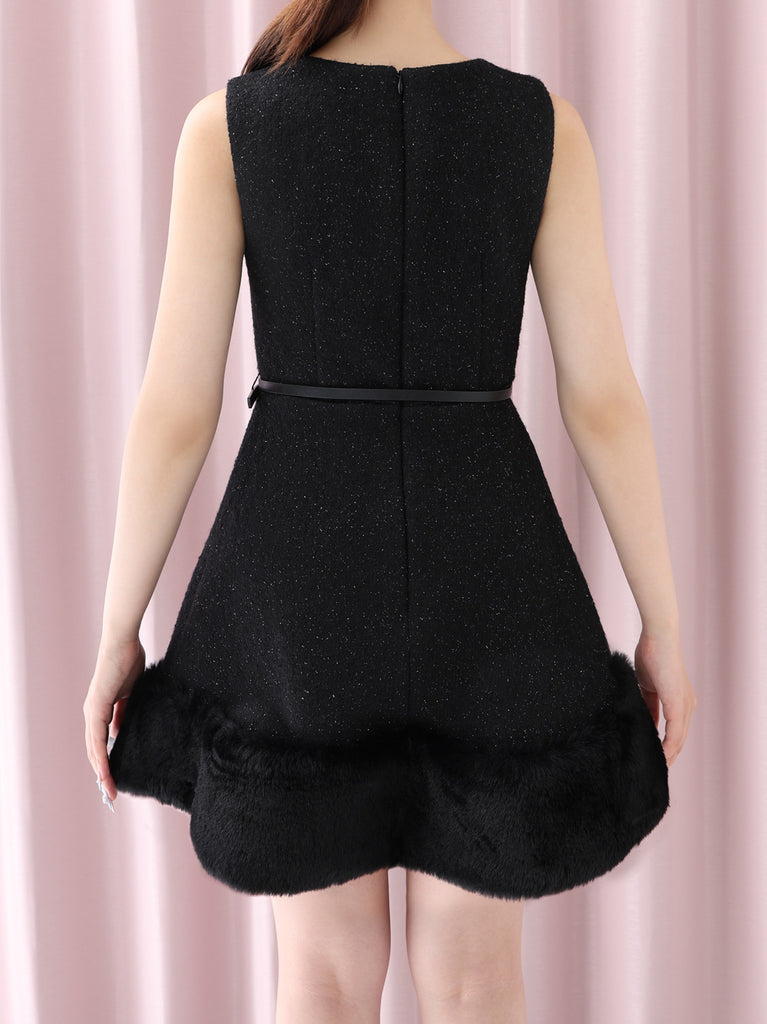 Lame tweed fur mini onepiece(eme10611)