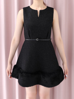 Lame tweed fur mini onepiece(eme10611)