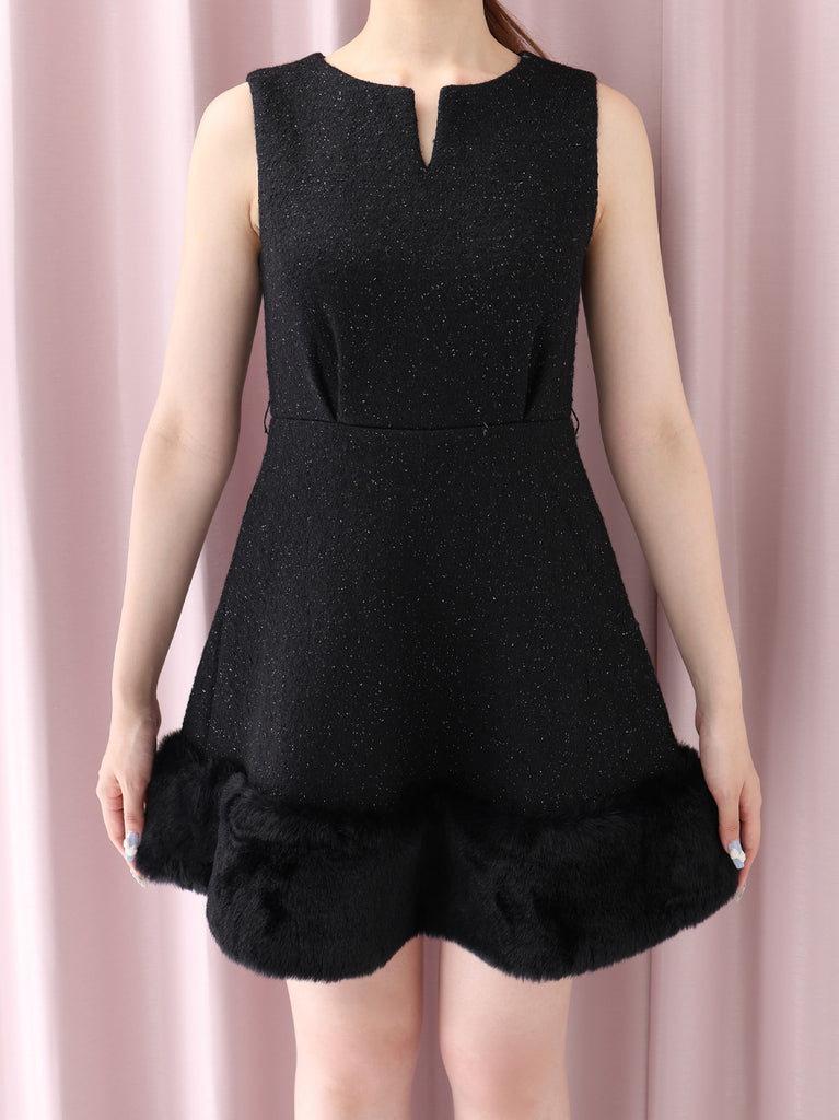 Lame tweed fur mini onepiece(eme10611)
