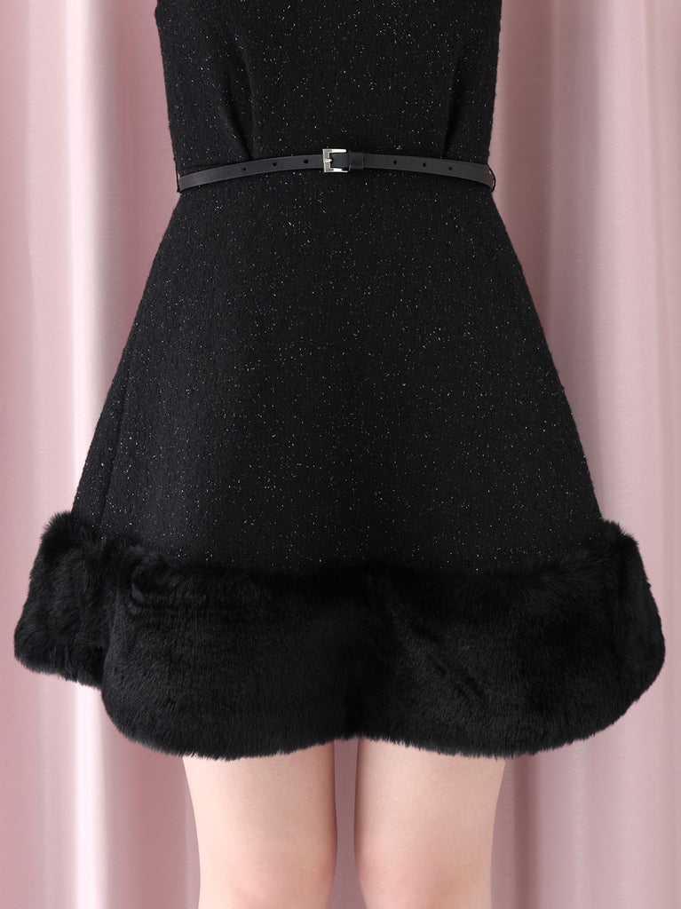 Lame tweed fur mini onepiece(eme10611)