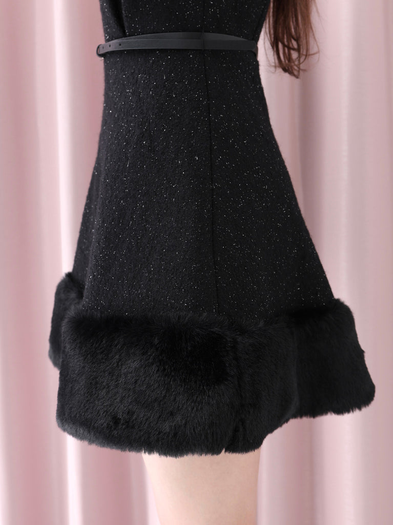 Lame tweed fur mini onepiece(eme10611)