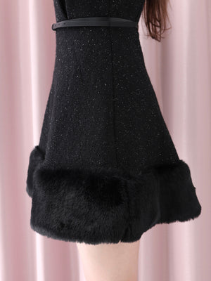 Lame tweed fur mini onepiece(eme10611)