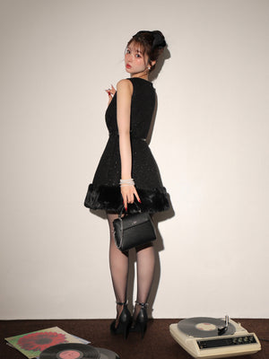 Lame tweed fur mini onepiece(eme10611)