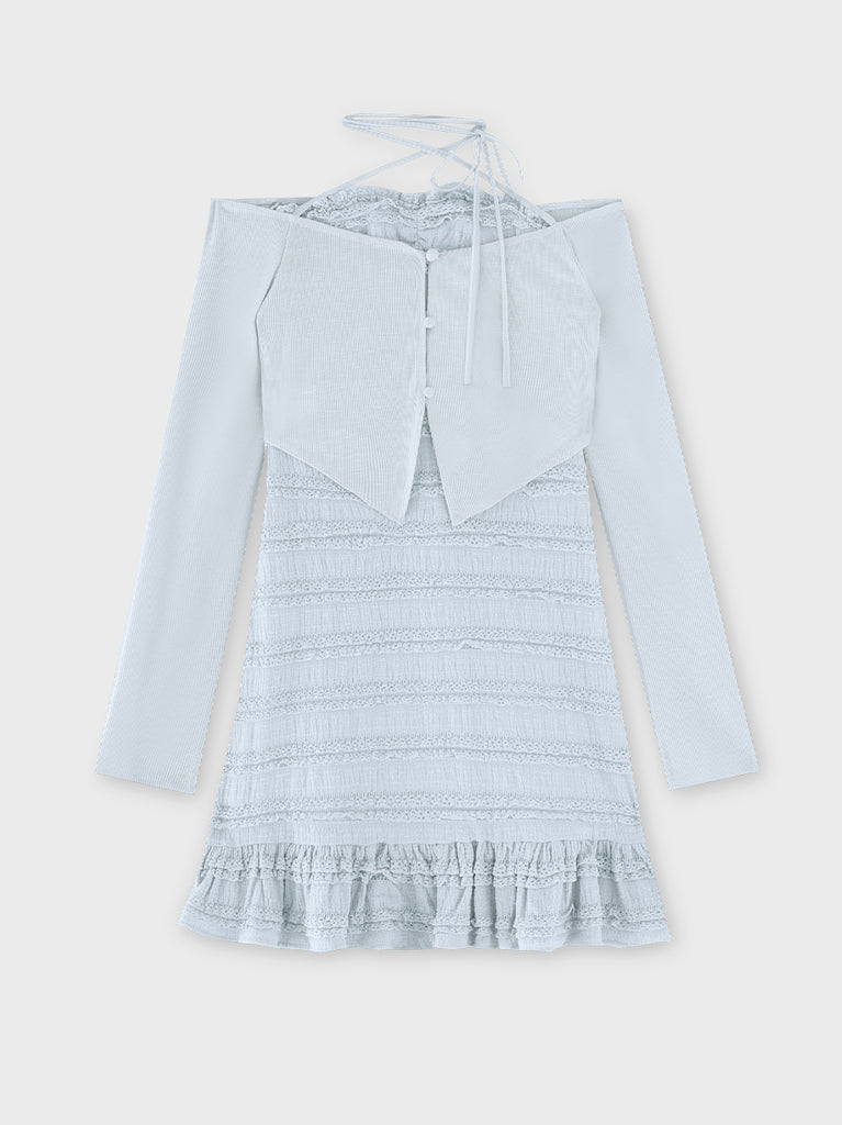 【Pre Order】Rib layered frill ensemble onepiece(eme10613)