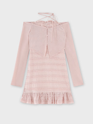 【Pre Order】Rib layered frill ensemble onepiece(eme10613)