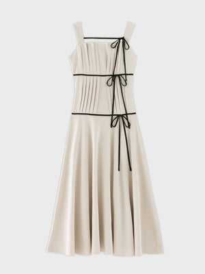 【Pre Order】Bicolor ribbon pleats silhouette long onepiece(eme10615)