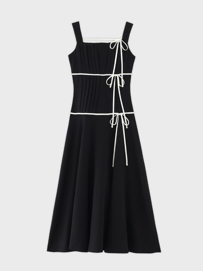 【Pre Order】Bicolor ribbon pleats silhouette long onepiece(eme10615)