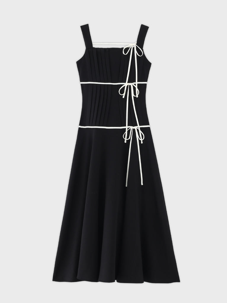 【Pre Order】Bicolor ribbon pleats silhouette long onepiece(eme10615)