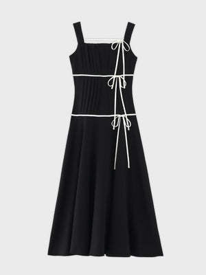 【Pre Order】Bicolor ribbon pleats silhouette long onepiece(eme10615)