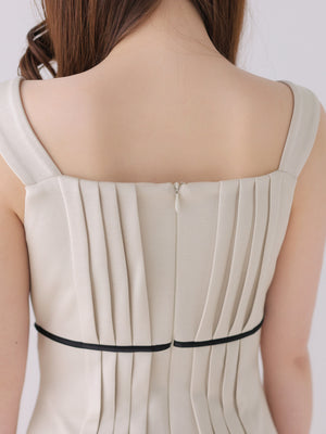 【Pre Order】Bicolor ribbon pleats silhouette long onepiece(eme10615)