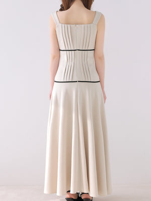 【Pre Order】Bicolor ribbon pleats silhouette long onepiece(eme10615)