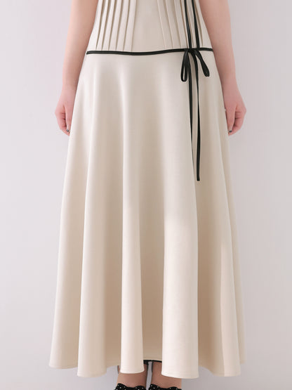 【Pre Order】Bicolor ribbon pleats silhouette long onepiece(eme10615)