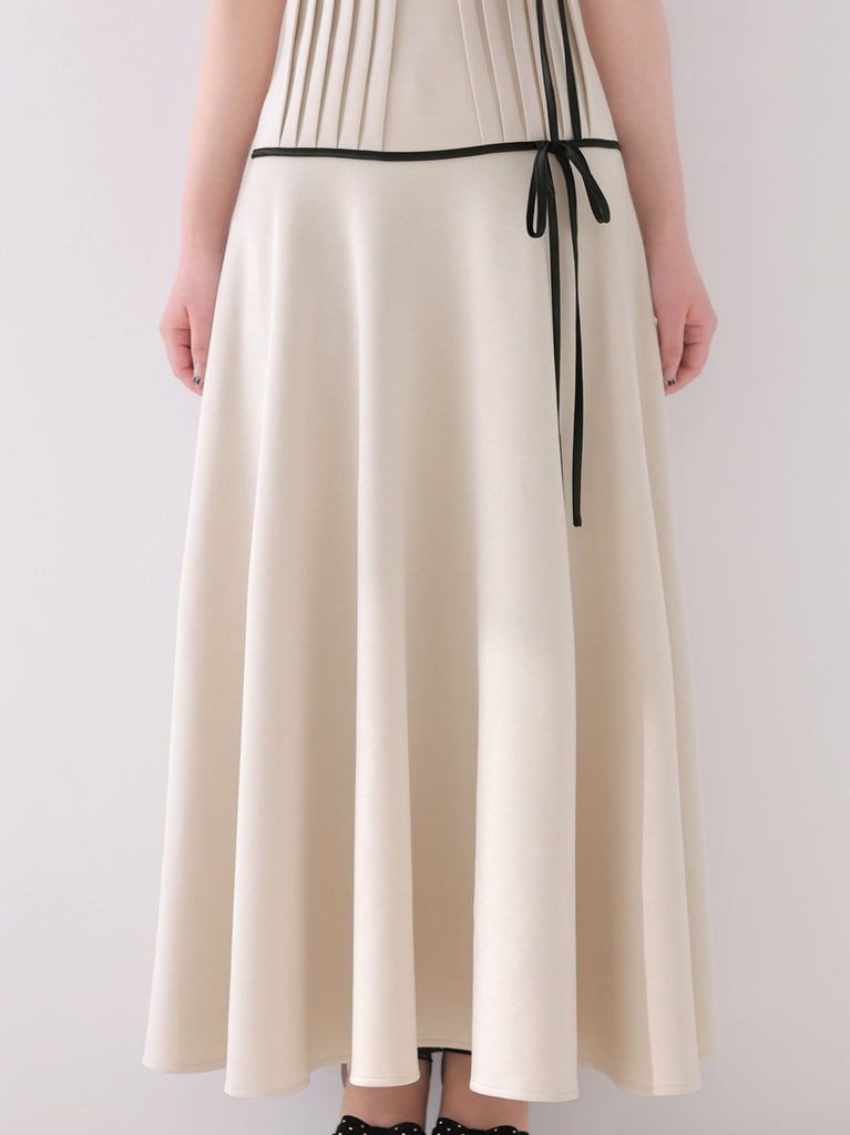 【Pre Order】Bicolor ribbon pleats silhouette long onepiece(eme10615)