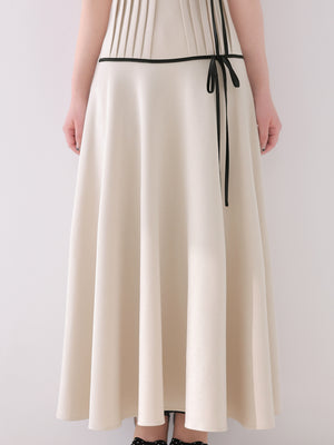 【Pre Order】Bicolor ribbon pleats silhouette long onepiece(eme10615)