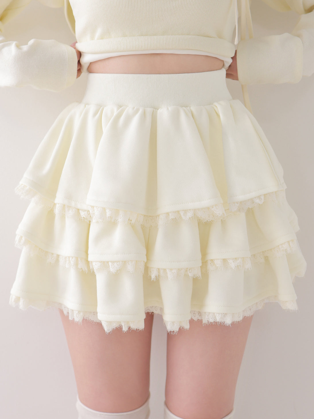 Lace line frill tiered mini skirt(eme10620)