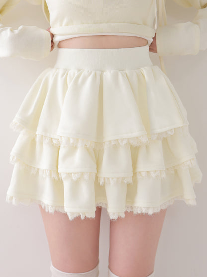Lace line frill tiered mini skirt(eme10620)