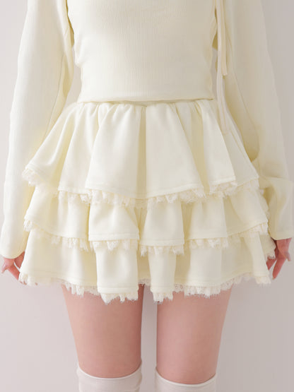 Lace line frill tiered mini skirt(eme10620)