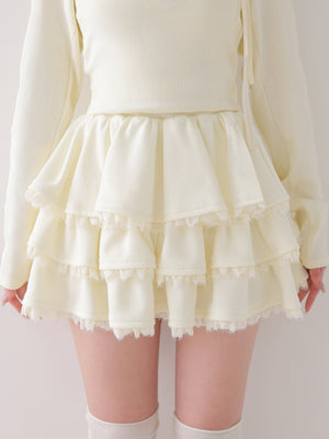 Lace line frill tiered mini skirt(eme10620)