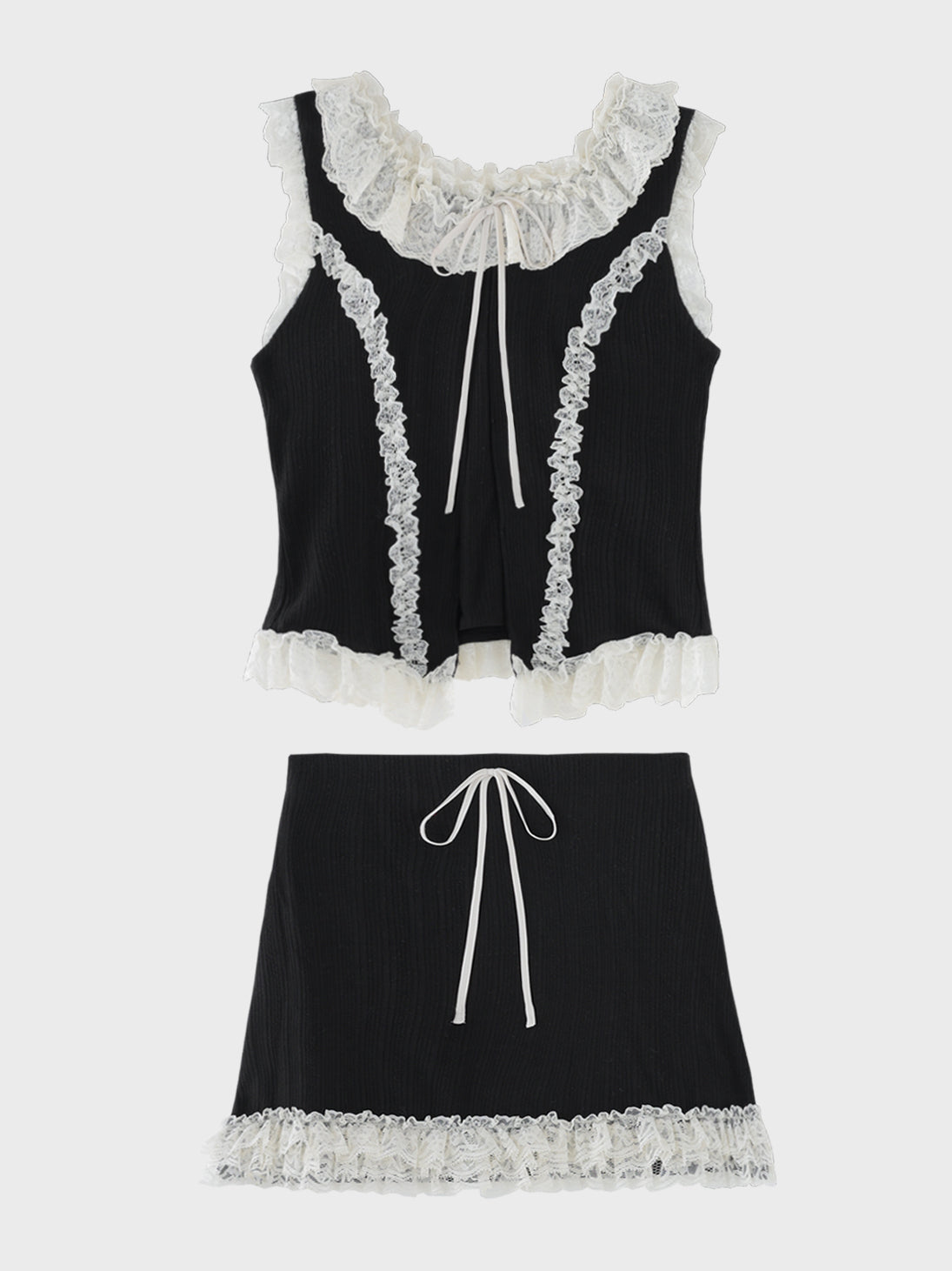 Lace line knit ribbon setup(eme10621)