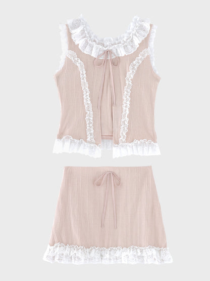 Lace line knit ribbon setup(eme10621)