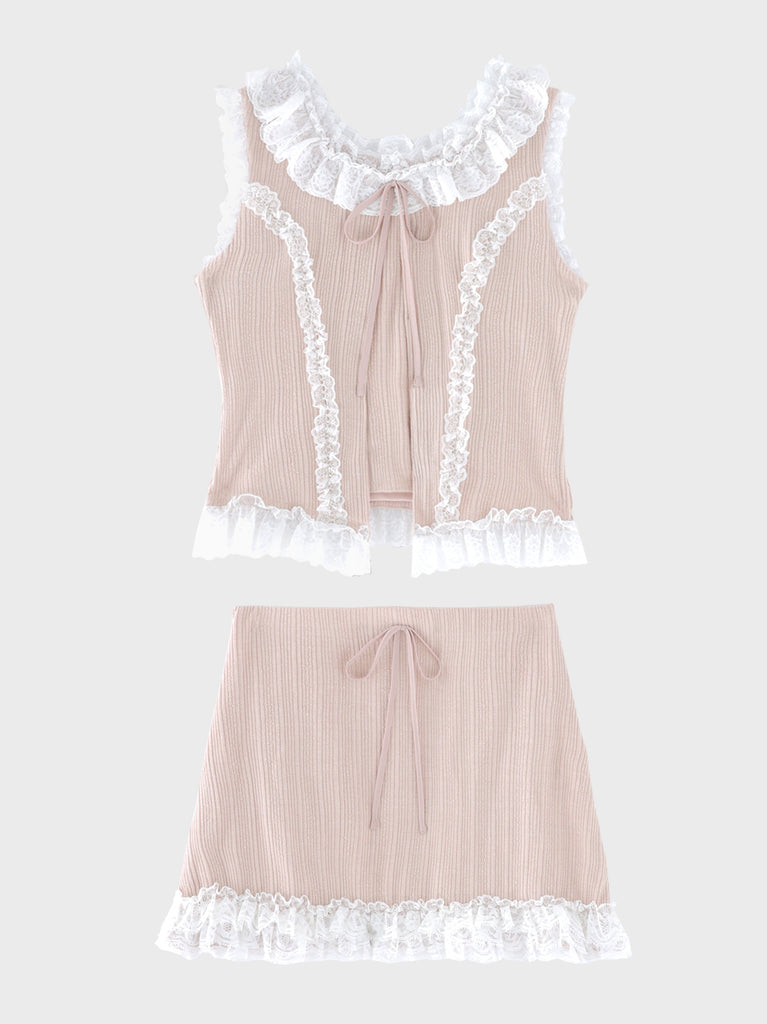 Lace line knit ribbon setup(eme10621)