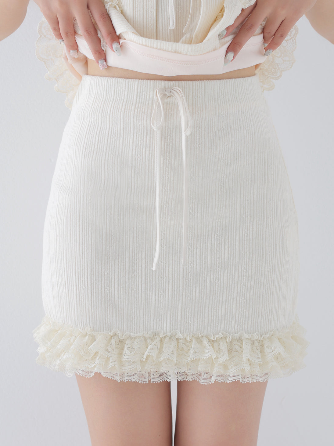 Lace line knit ribbon setup(eme10621)