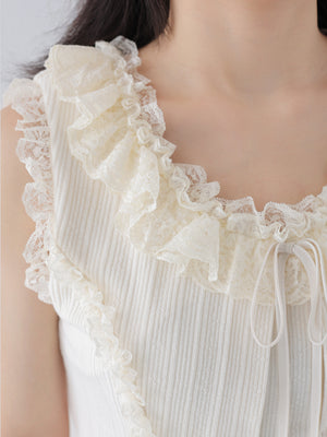 Lace line knit ribbon setup(eme10621)