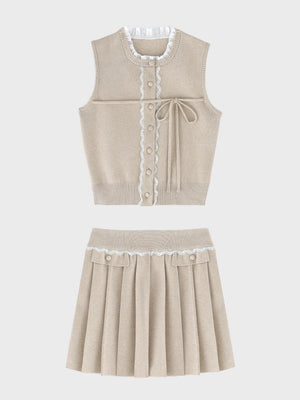【Pre Order】Lace trim pleats knit setup(eme10625)
