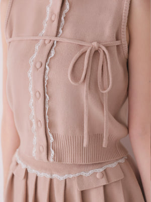 【Pre Order】Lace trim pleats knit setup(eme10625)