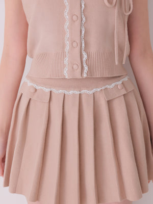 【Pre Order】Lace trim pleats knit setup(eme10625)