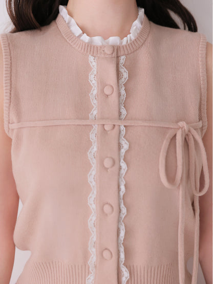 【Pre Order】Lace trim pleats knit setup(eme10625)