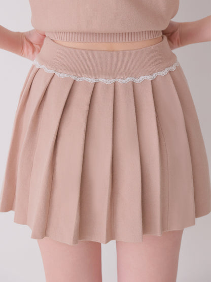 【Pre Order】Lace trim pleats knit setup(eme10625)