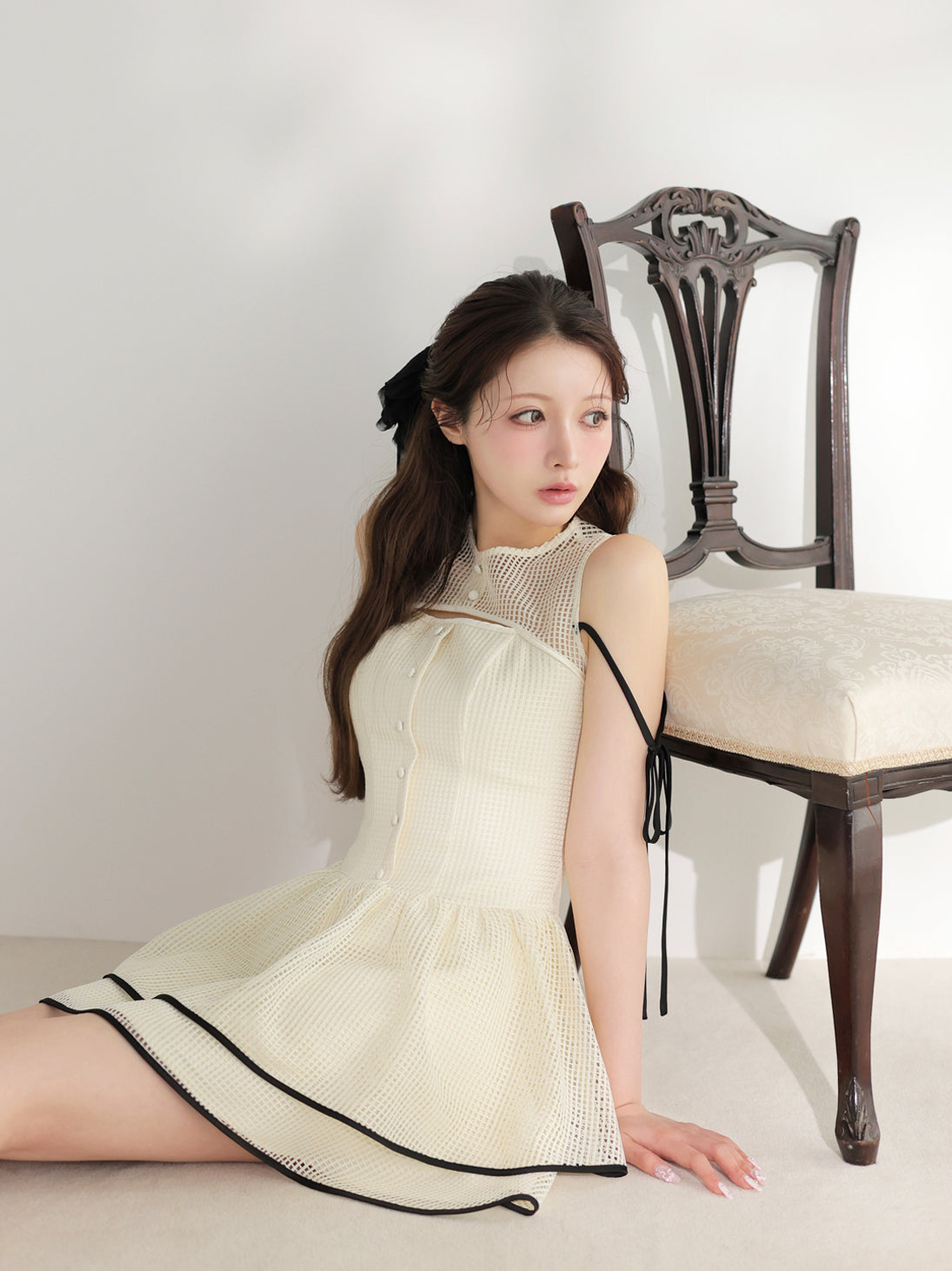 model：160cm　(size：F　color：Ivory×Black)