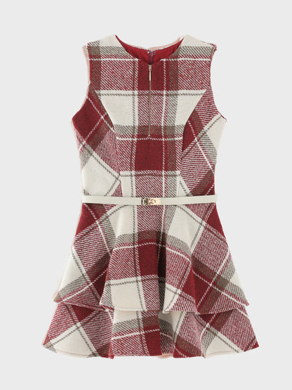 Autumn check flare mini onepiece(eme10629)