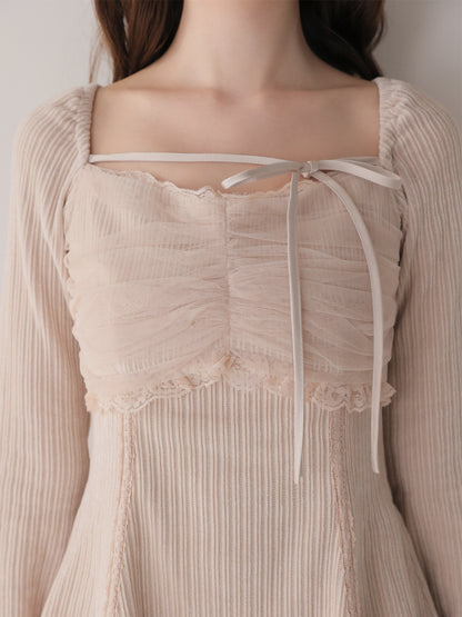 Ribbon veil flare mini onepiece(eme10631)