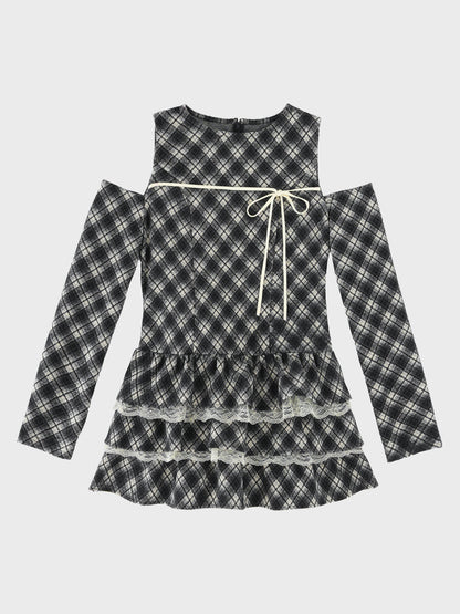 Shoulder slit check mini onepiece(eme10633)
