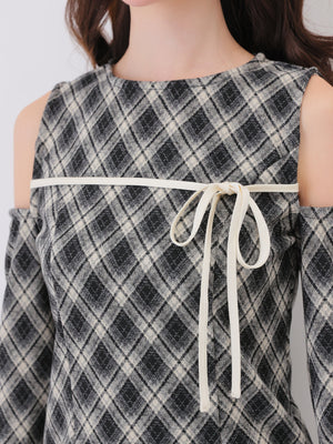 Shoulder slit check mini onepiece(eme10633)