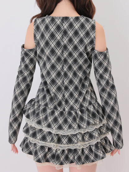 Shoulder slit check mini onepiece(eme10633)