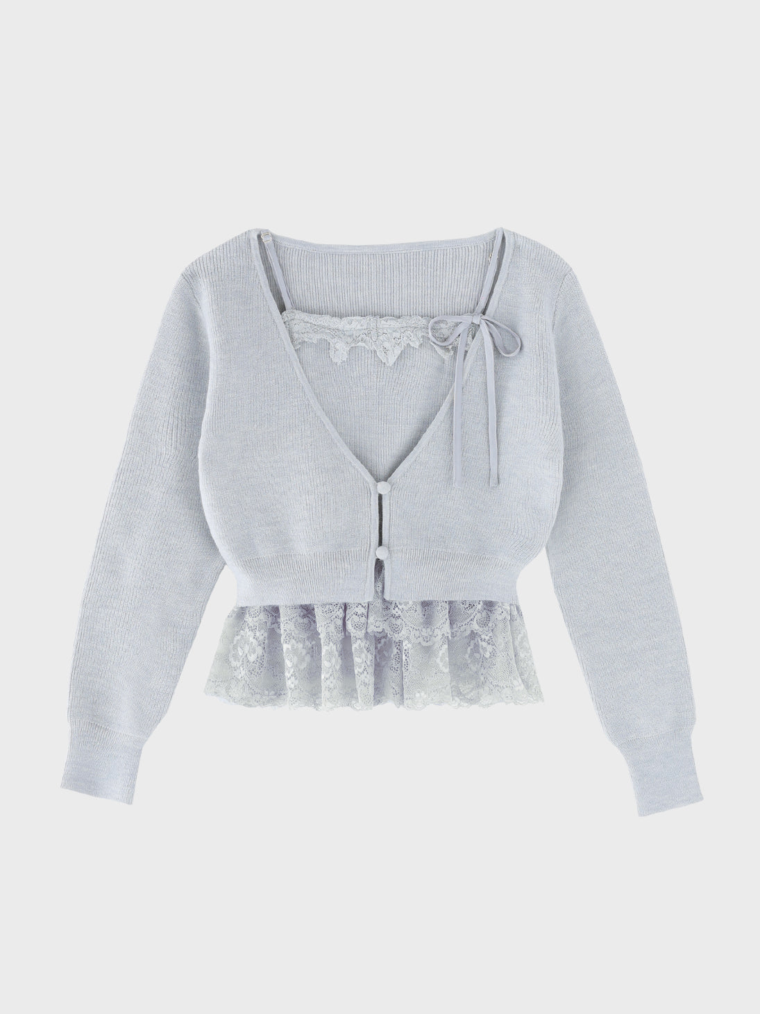 Lace frill peplum knit three piece tops(eme10634)