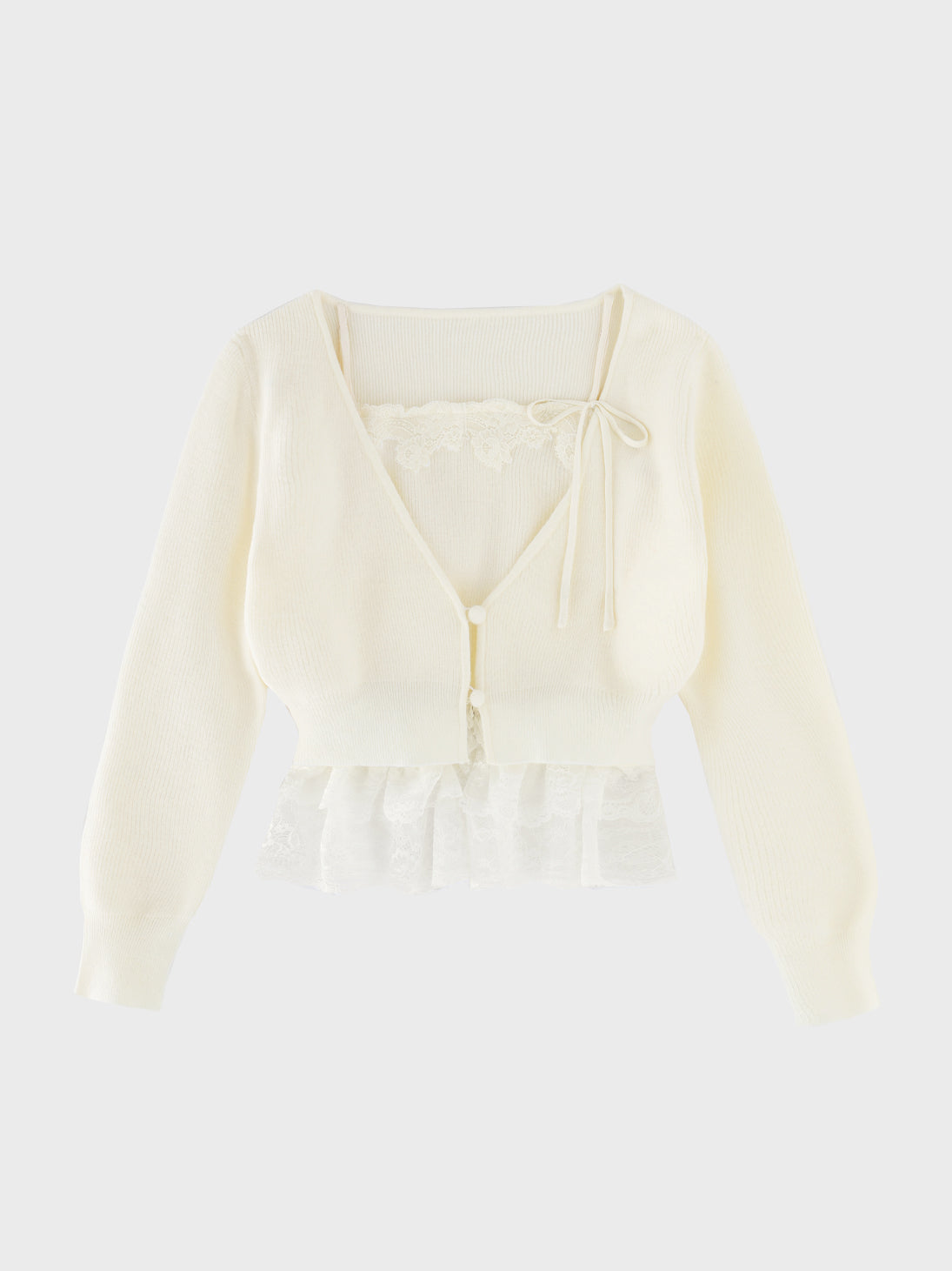 Lace frill peplum knit three piece tops(eme10634)