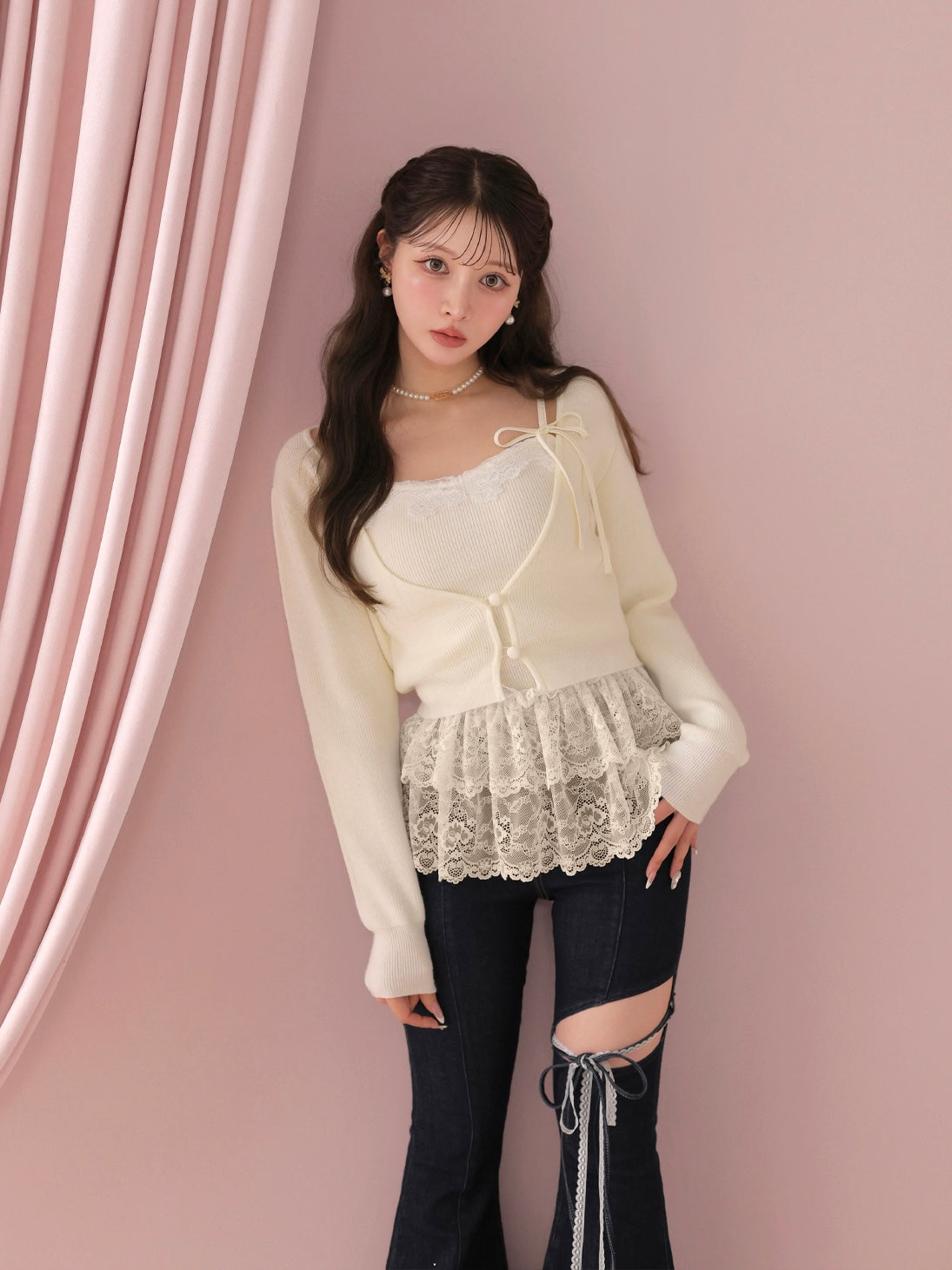 model：160cm　(size：F　color：Navy)