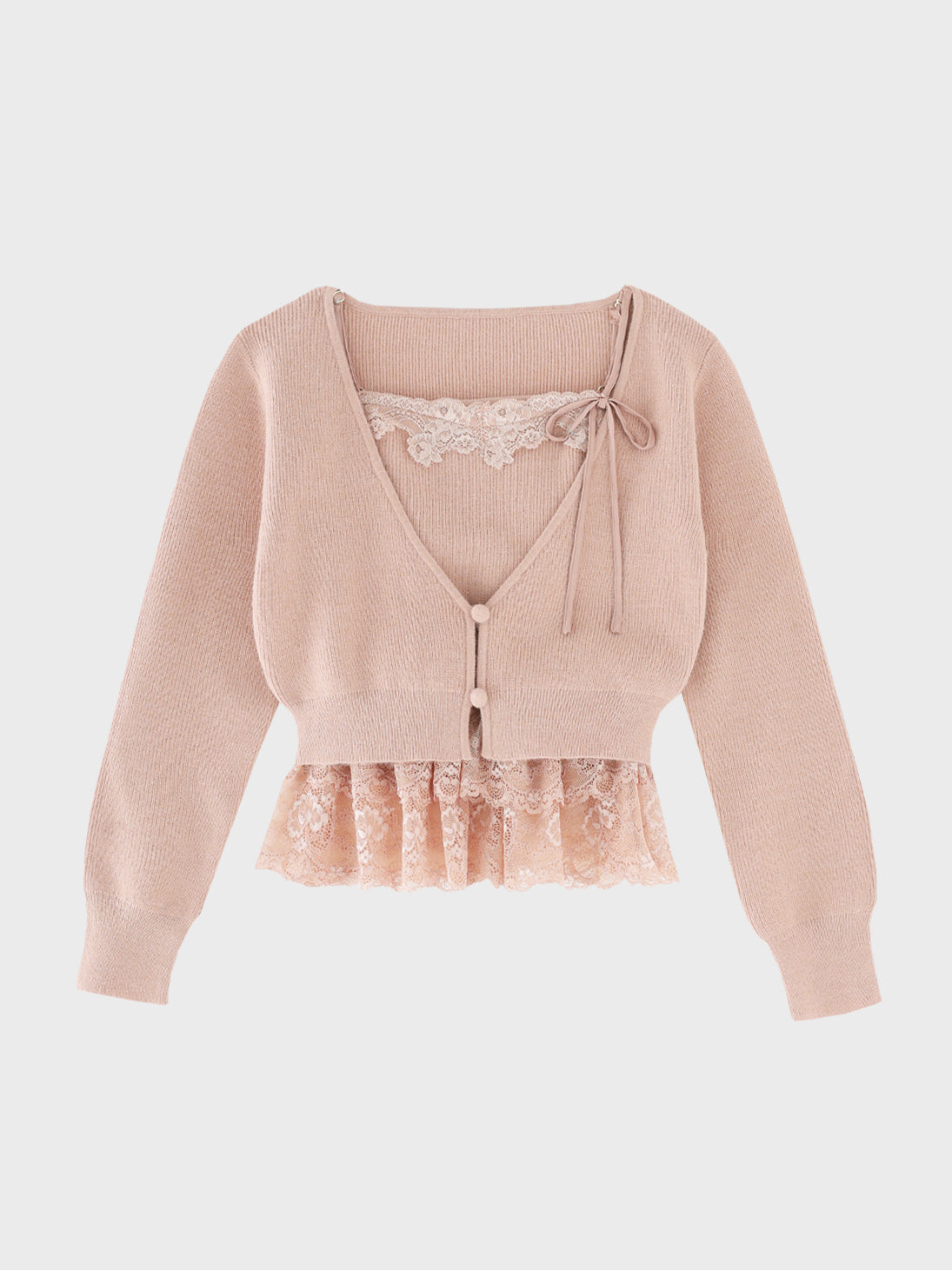 Lace frill peplum knit three piece tops(eme10634)