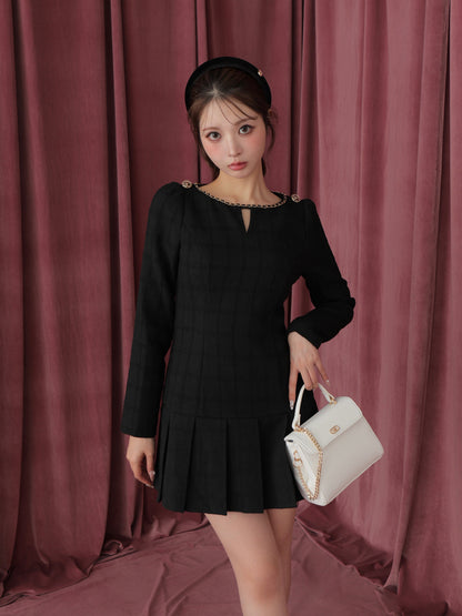 Tweed check pleated onepiece(eme10563)